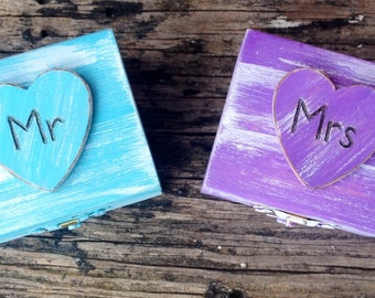 Mr & Mrs Ring Bearer Boxes You Pick Your Colors Romantic Antique Vintage Inspired Cottage Chic Alternative Ring Pillow