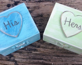 His & Hers Ring Bearer Boxes You Pick Your Colors Romantic Antique Vintage Inspired Cottage Chic Alternative Ring Pillow