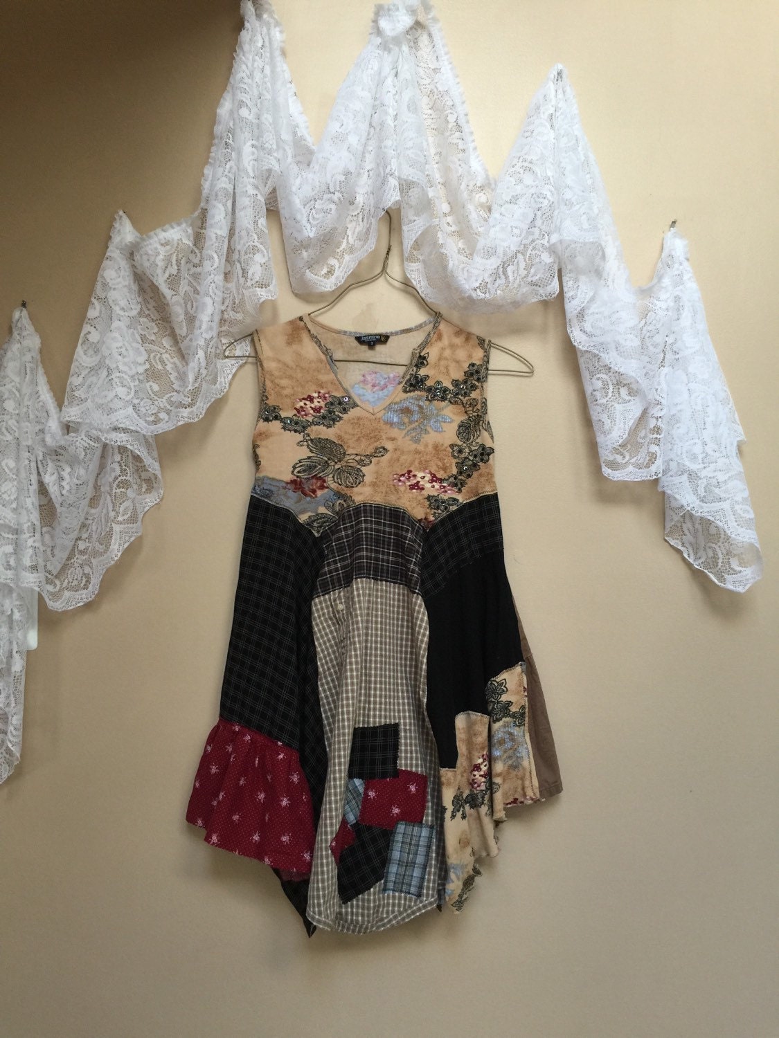 Small / Upcycled bohemian Dress / Patchwork Gypsy by Cathrineann