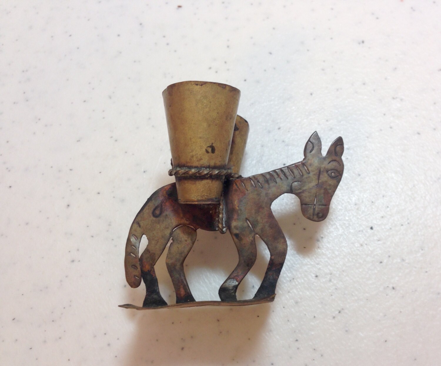 Vintage Brass Donkey with Baskets Made in Mexico Figurine