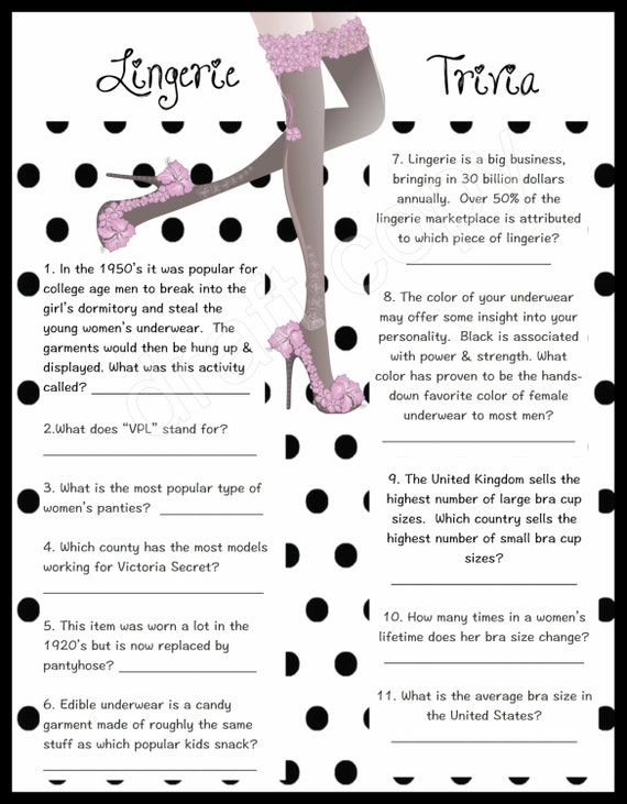 Bachelorette Party Game Lingerie Trivia by 31Flavorsofdesign