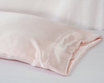 100% PURE Silk Pillowcase, Light Pink Charmeuse, Standard or King Size, French Seamed, Hypoallergenic, for Sensitive Skin, and Hair Care