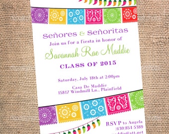 Fiesta Party Invitations - Graduation Invitations - Birthday Invitations - Mexican Fiesta Party - Custom Theme Party Invitations