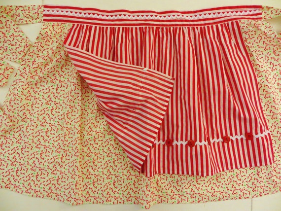 Handmade Apron Wide Half Apron Double Layer Red and White