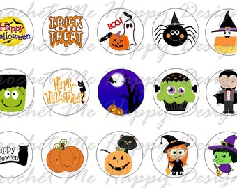 Ghost, Witch Halloween Bottle Cap Images - Halloween - Instant Digital Download