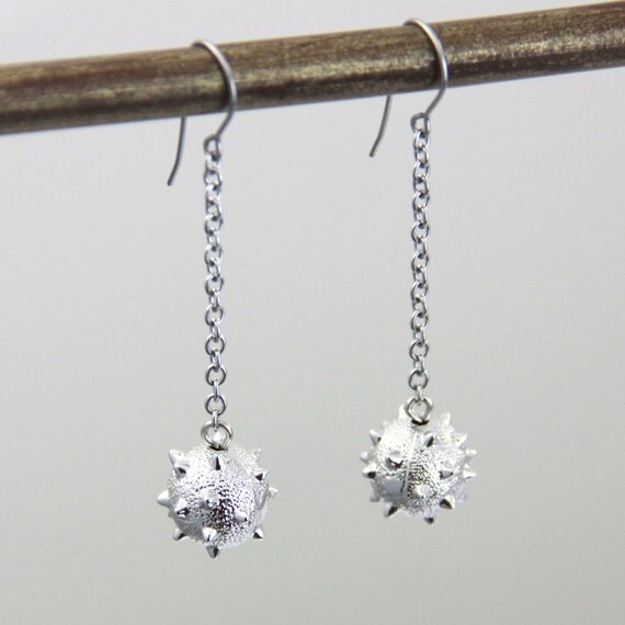Spike Ball Earrings Neutral Silver Tone Metal Dangle