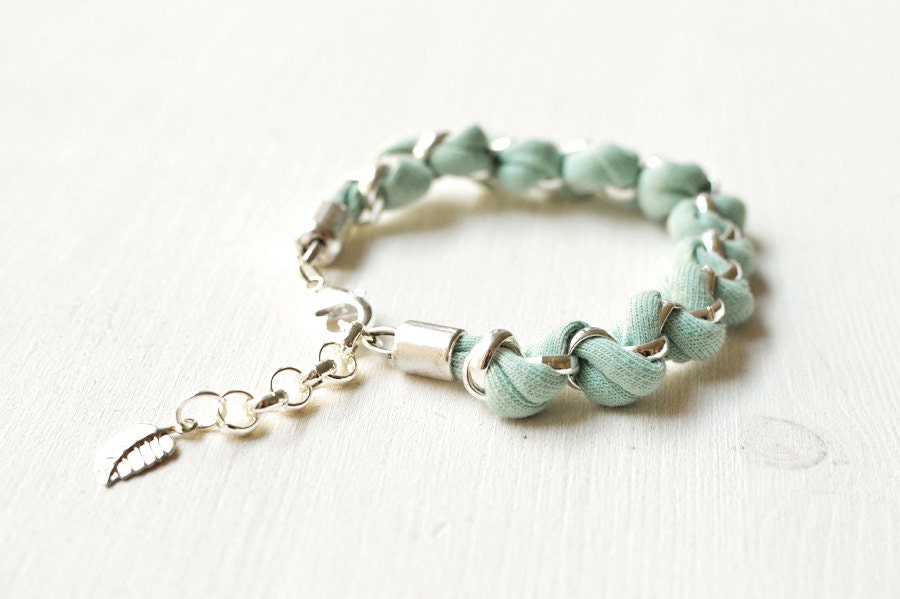 Mint Fabric Bracelet Friendship Bracelet Jersey Bracelet