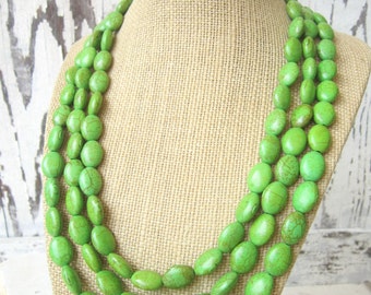 Genuine Natural Turquoise Triple Strand Necklace 254a