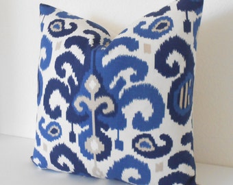 Navy blue ikat decorative pillow cover