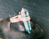 Caged Polished Aqua Aura Quartz Ring - Sterling Silver