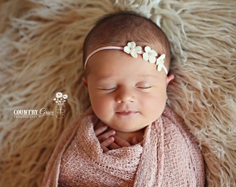 Petite Flower Headband...Newborn Headband...Petite Headband...Photography Prop...Mini Headband...Vintage Headband...Baby Headband