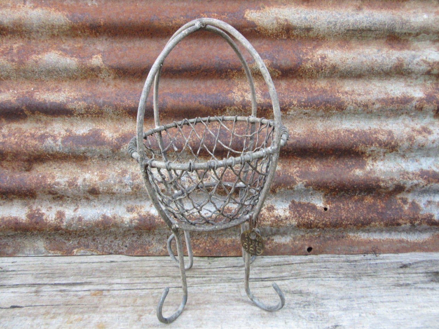 Antique Metal Miners Basket 1920s1950s Era Vintage Wire Mesh Basket 369 Original Brass Coal
