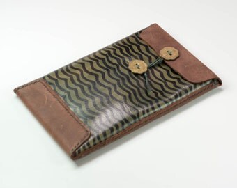 Leather Kindle Sleeve, Kindle Paperwhite / Kindle Fire / Kindle Keyboard / Kindle Touch, Wave motif, aqua - Clearance Sale