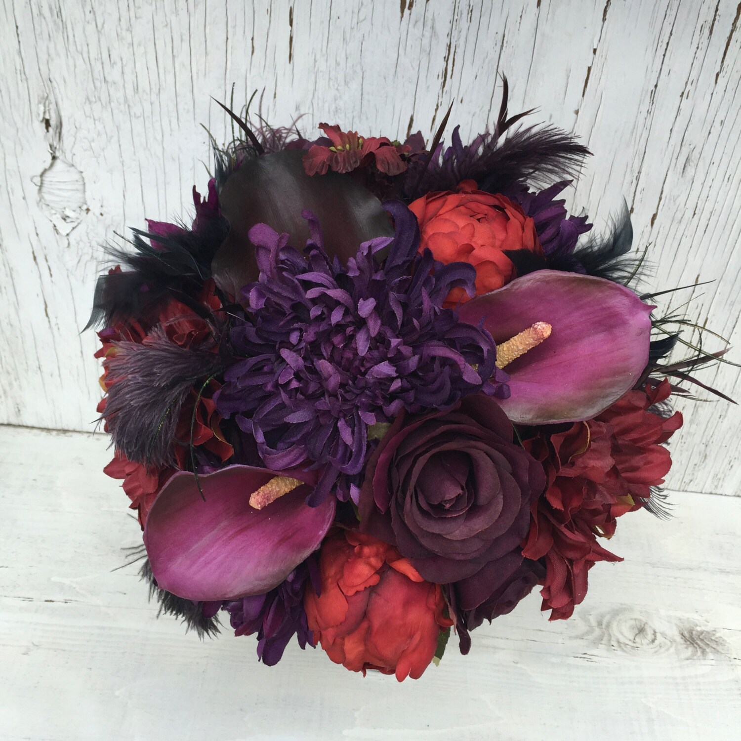 RESERVED Fall Silk Wedding Bouquet & Boutonniere Jewel