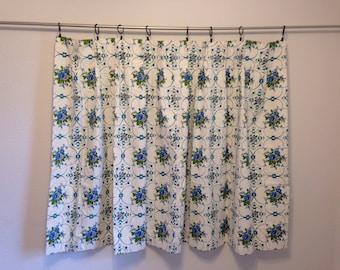 Vintage Short Curtain, Blue and White Floral Curtain, Flowers and Scroll Curtain, Kitchen Curtain, Bathroom Curtain