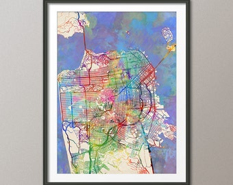 San Francisco Map, San Francisco California City Street Map, Art Print (2070)