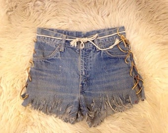 One of a kind hand made Woodstock Era late 1960s Levi's Big E cutoff jean shorts