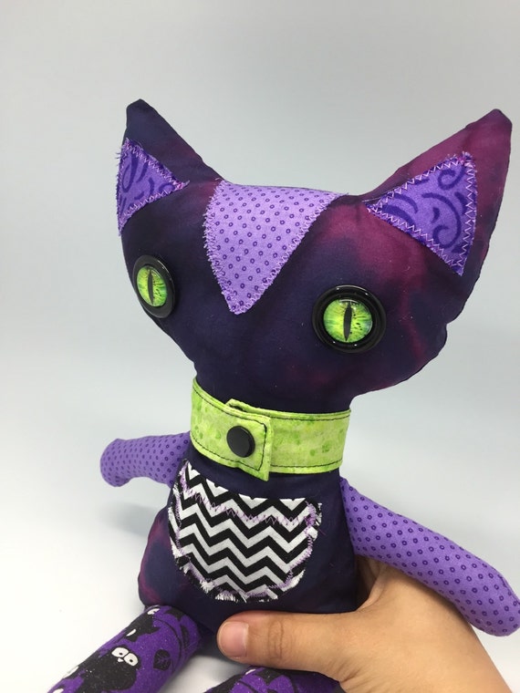 Purple cat plush ragdoll cat green eyes stuffed plushie