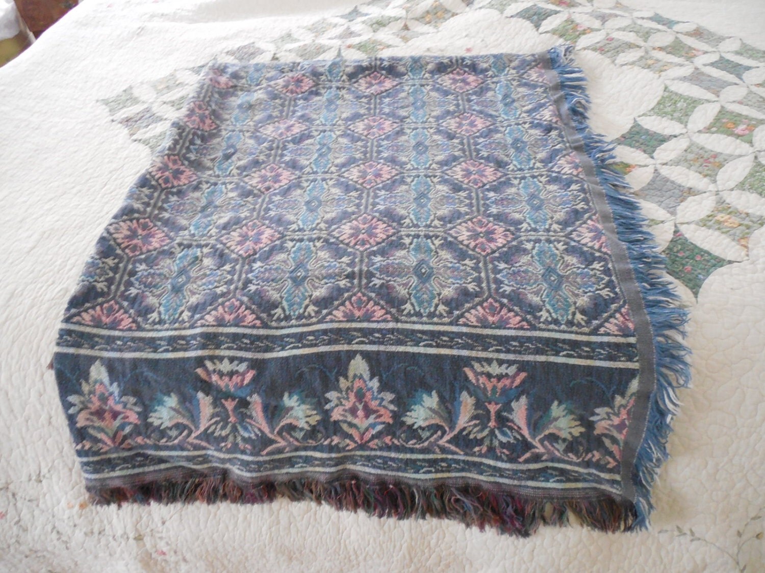 Vintage 100 cotton throw Goodwin Weavers pretty pastel