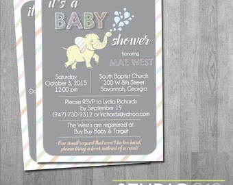 BABY SHOWER Elephant Baby Shower Invitations, Custom Colors, Printable Invitation File, Printable Invite, Digital File