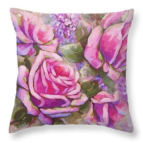 rose pillow rose painting art pillow decorative by RoyalRococo