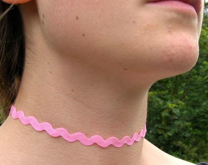 Tattoo Wave choker necklace, pink, zig zag, Ric Rac ribbon with a width of 5/16” Ribbon Choker Necklace (pick your neck size)