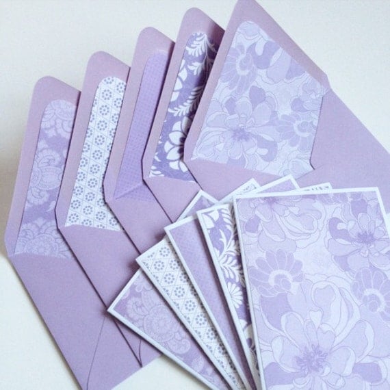 set of 5 blank note cards w matching envelopes purple