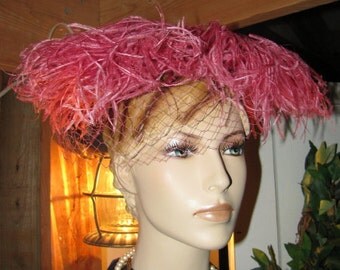 Art Deco PINK Ostrich Feathers Bullocks Hat with G Howard Hodge Hat Box Ladies Hat Bullocks of California Free U.S.A. Shipping