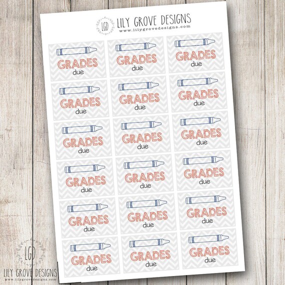 Grades Due Frame Block Planner Stickers Chevron Perfect for