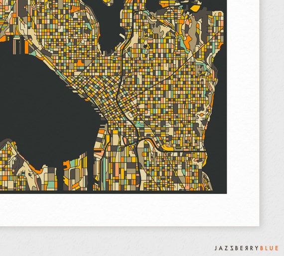 SEATTLE Map Giclee Fine Art Print Modern Wall Art for Home