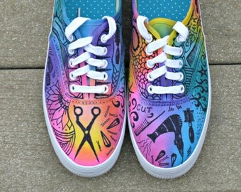 Zentangle sneakers, shoes, sneakers, custom sneakers, zentangle art, original art, OOAK, womens sneakers, handpainted, salon theme