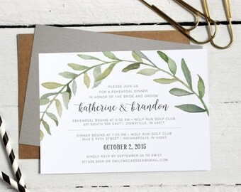 Watercolor Botanical Wreath Rehearsal Dinner Invitations • Formal, Modern Custom Invites • Calligraphy Rehearsal Invitation • Printable File