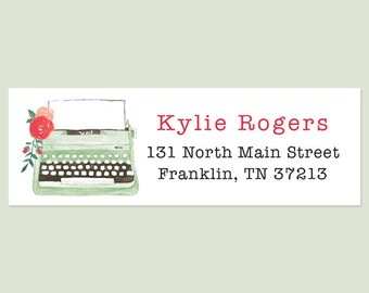 Typewriter Return Address Labels, Vintage Typewriter Address Label, Holiday Return Address Labels, Christmas Address Label, Holiday Sticker