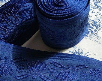 Grande Morceau of Exquisite Vintage French Midnight Blue Silk Embroidered Passementerie Trim-3.23 Mtrs