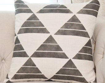 Zak and Fox Uroko Ink Pillow - Black Linen Designer Pillow Cover - Geometric Throw - Moder Neutral Tribal - Bohemian - Motif Pillows