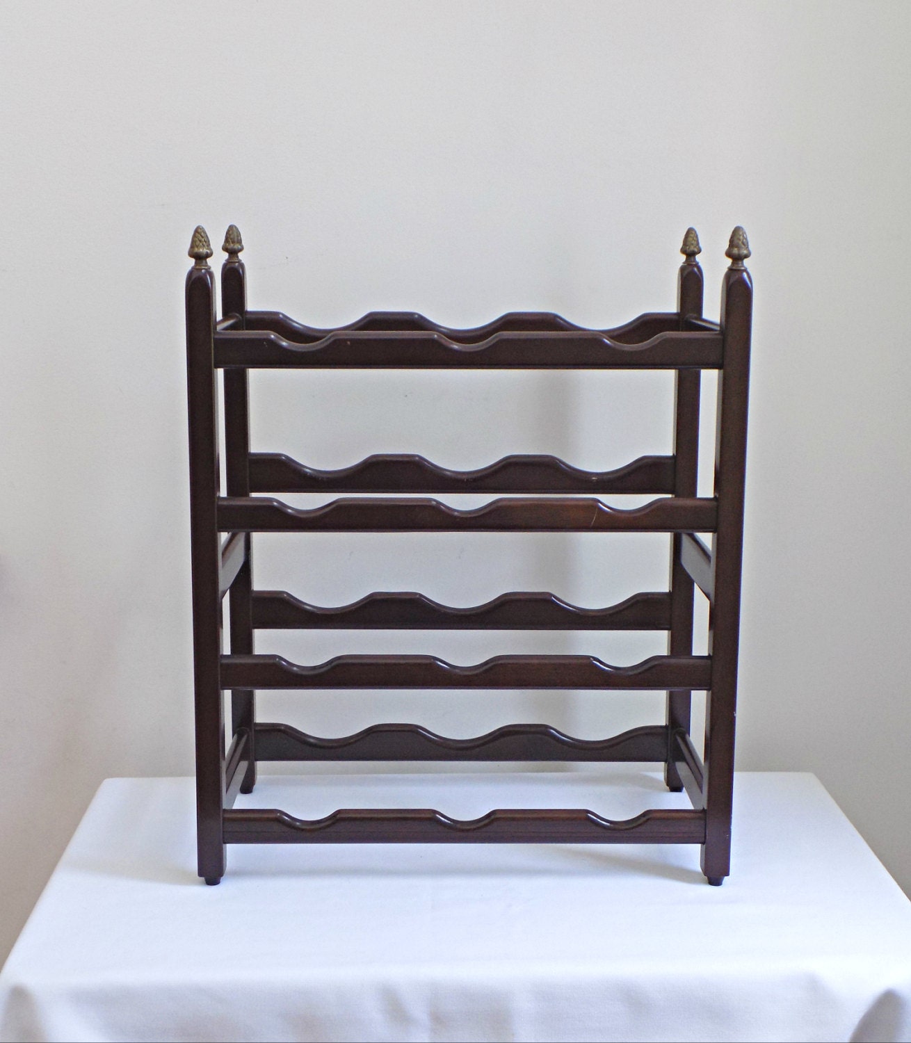 Mid Century Modern Dark Wood Wine Rack by