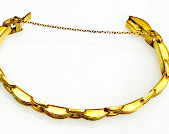 Damascene Link Bracelet - Gold brass and Black enameling - floral design bangle