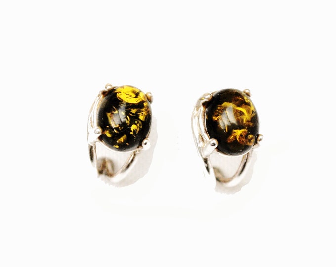 Amber Sterling Earrings pierced stud with half hoop