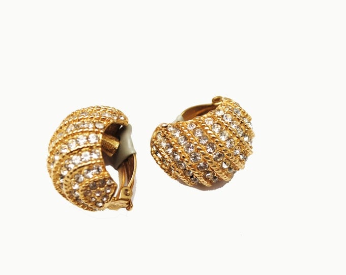 Ciner Clip on Earrings Pave Rhinestone gold