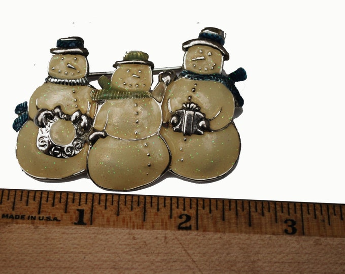 Christmas Snowman Brooch - white Enamel -Holiday Pin