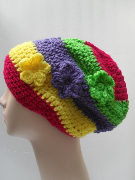 Rainbow Hat, Slouchy Hat, Beanie, Tam, Crochet Hat, Winter Hat,Fall Hat, Dreadlock Hat