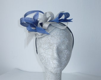 Blue and Silver fascinator headpiece for day at the races or wedding