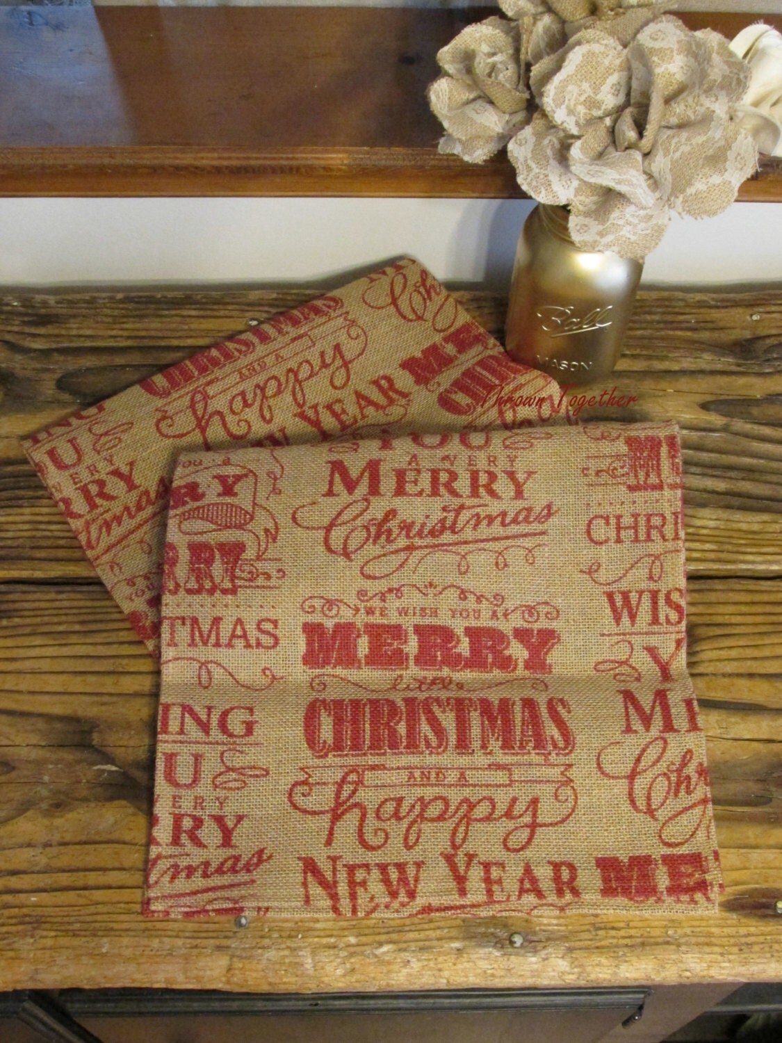 Christmas Table Runner 72in Burlap Runner Primitive