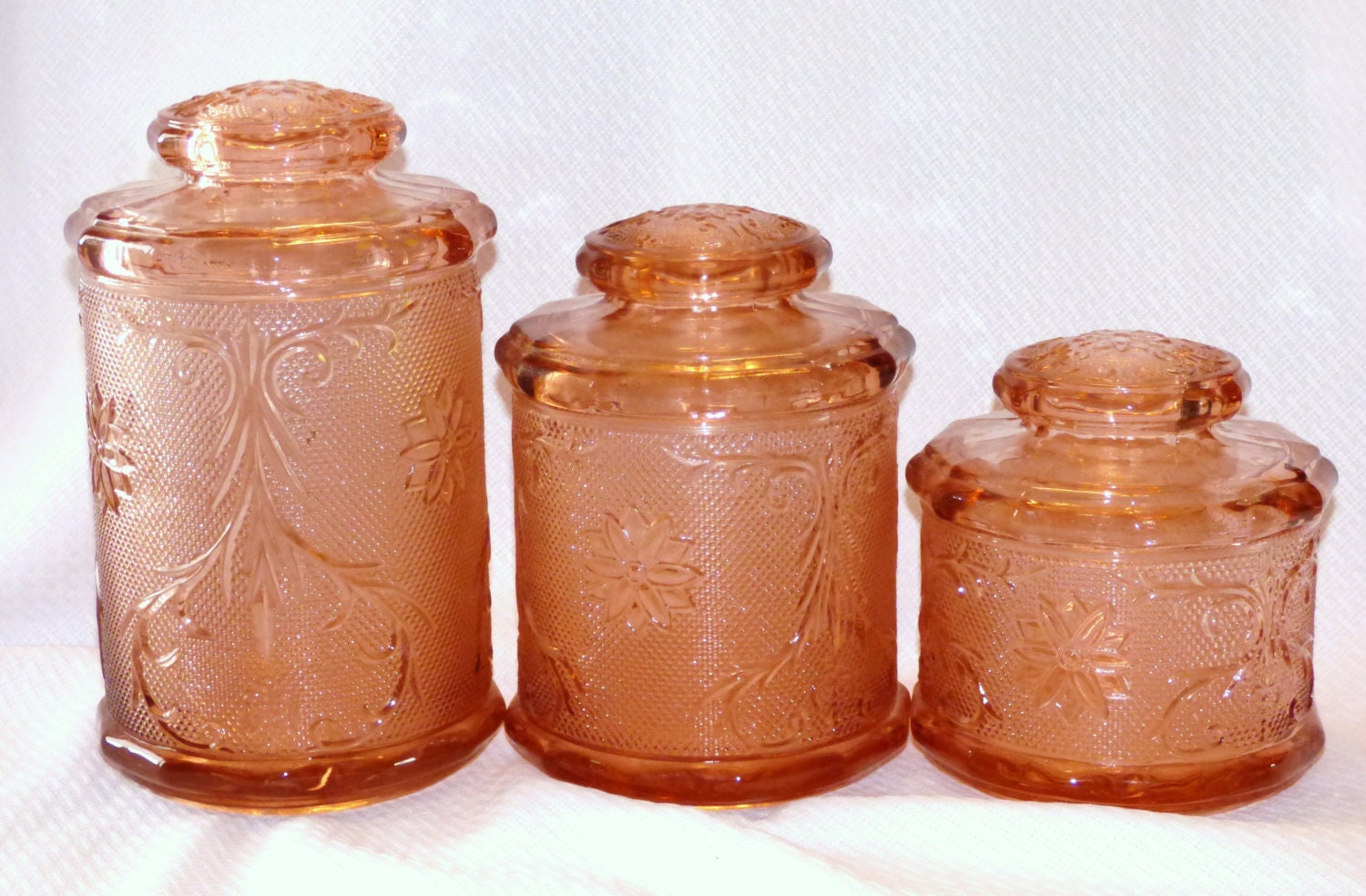 Tiara Pink/ Peach Glass Canister Set Of Three