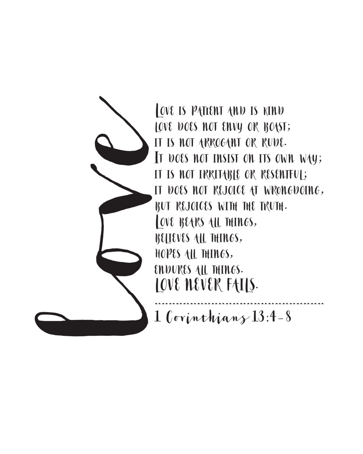 Love Never Fails Bible Verse Wedding Printable