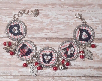 Ohio State Buckeyes Inspired Glitter Bottlecap Bracelet with Beads and Bling