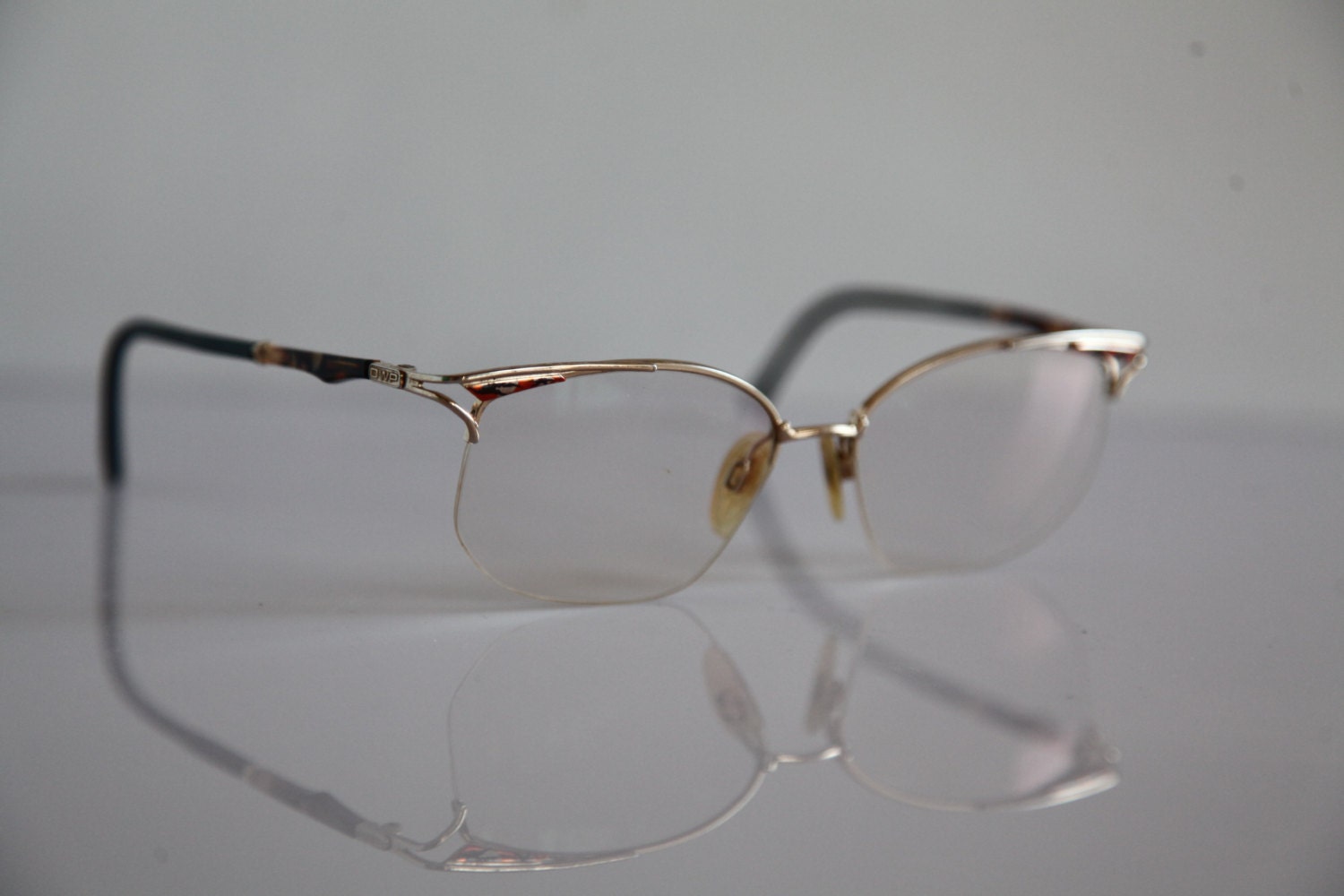 Vintage OWP eyewear, Gold Half Rimless Frame, Blue, Brown, Clear Lenses ...