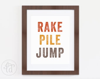 Rake Pile Jump Print - Fall, Autumn Decor - Printable - 8 x 10 or 5 x 7 - INSTANT DOWNLOAD