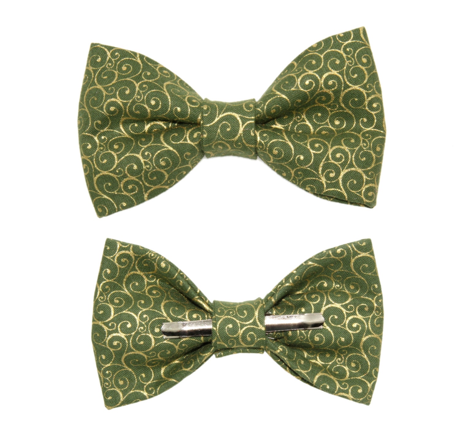 Green With Gold Swirls Elegant Clip On Bow Tie Bowtie Choose