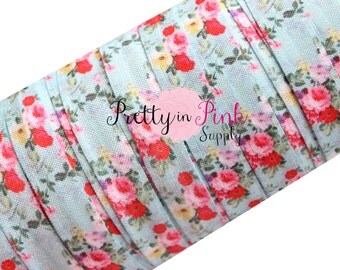 Country Floral Bouquet- Fold Over Elastic- FOE- You Choose Yards- Foldover Print Elastic- Elastic by the Yard- 5/8" Fold Over Elastic
